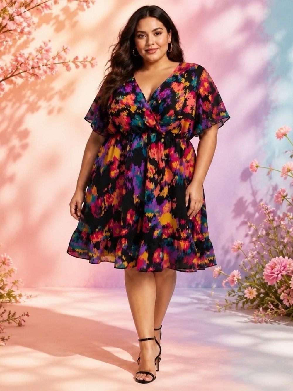 SHEIN Multicolor Abstract Print Mini Dress